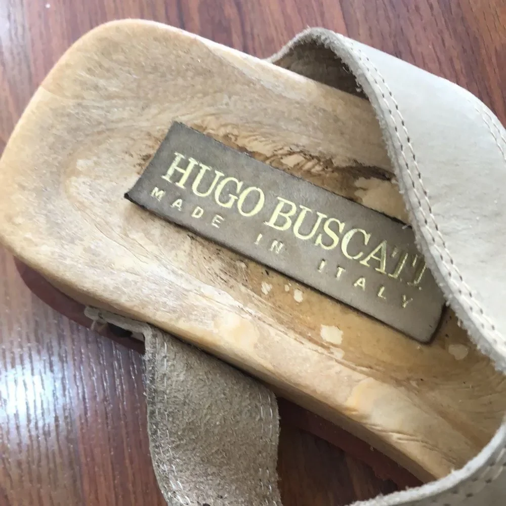 Hugo Buscati Italy Cream suede wooden sandals. 8